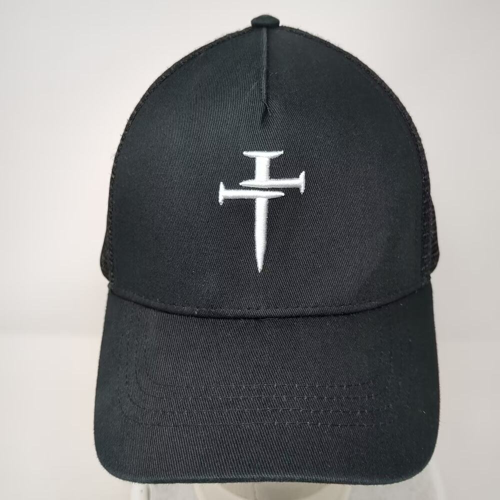 Three Nails Black OS Trucker Hat Embroidered Cross Logo Mesh Snapback Crown - Picture 2 of 9